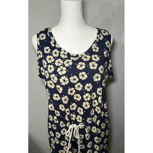 Lands End Women's Floral‎ Knit Summer Dress Size S Rope Waist Tie Navy Hawaiian